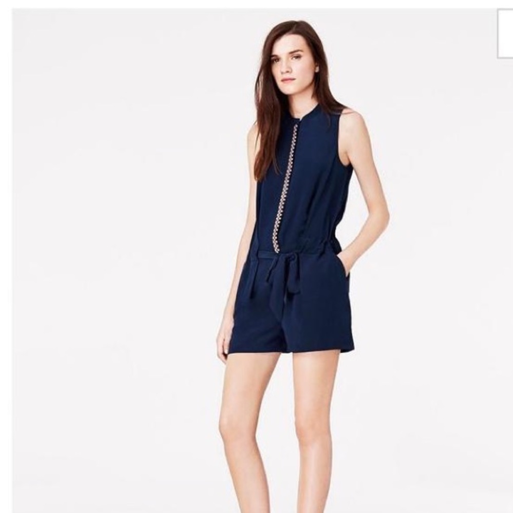 NWT $325 Tory Burch Blue Marguerite Silk Romper Size S